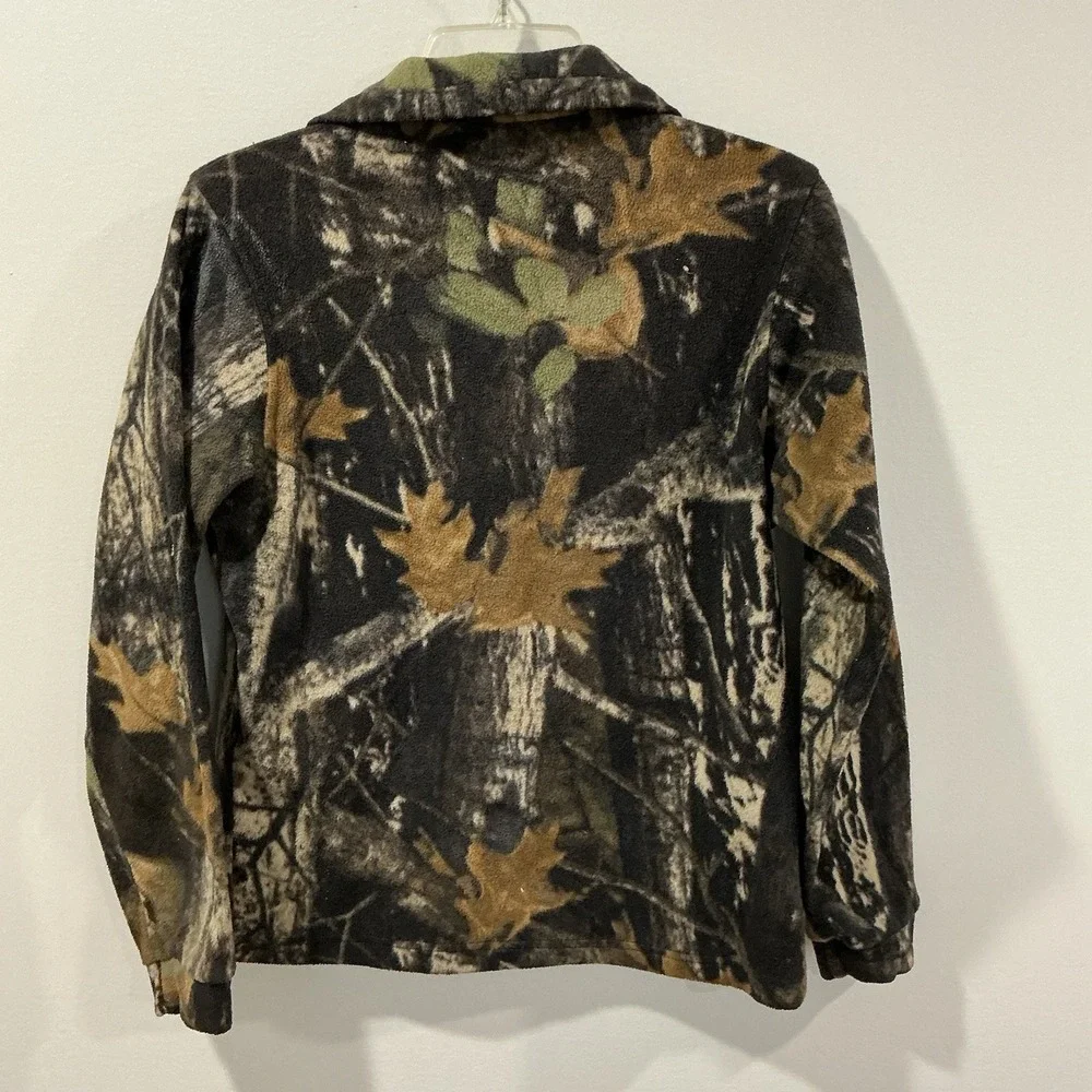 Columbia Camo Fleece Hunting Jacket Youth 14/16 Full Zip Black Logo Pockets Coat
